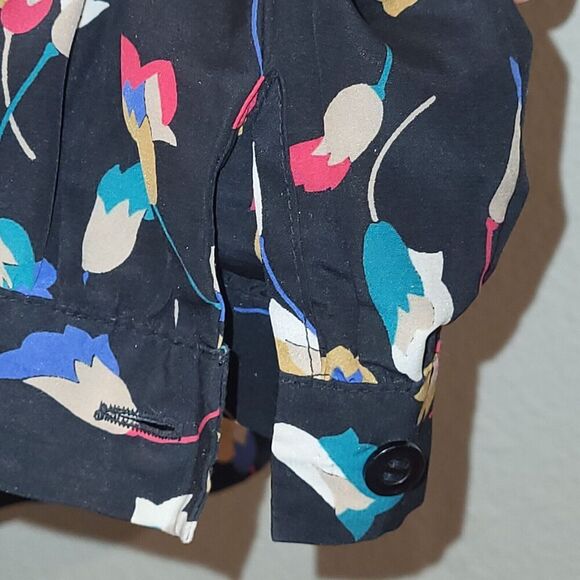 James Kenrob by Dalton Size 8 Black Floral Print Blouse Collar Button-up Cuffs - Picture 7 of 10